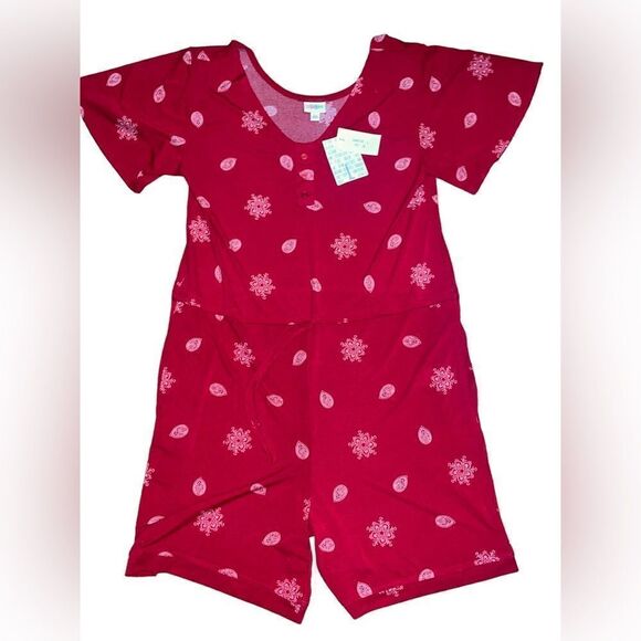 LuLaRoe Womens Large Xanthe Romper Red Bell Sleeves & V-Neck Casual Elegant - Picture 2 of 16